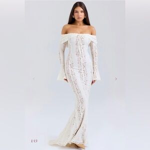 House of CB Belle Vintage Cream Floral Lace Off Shoulder Maxi Dress